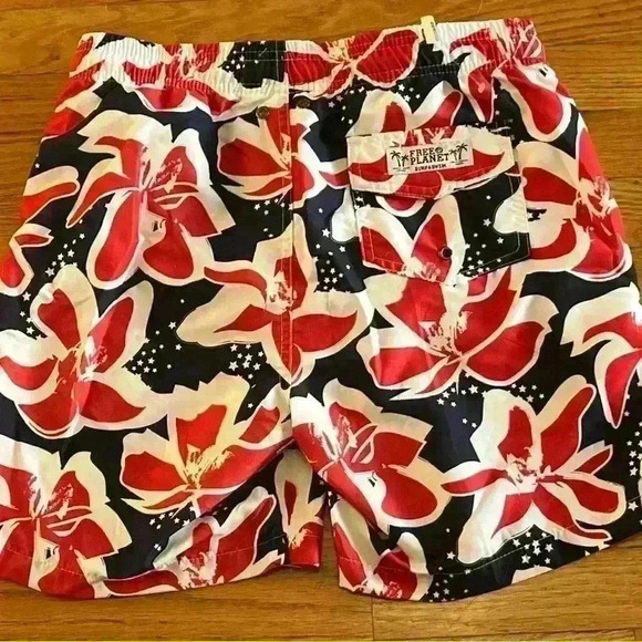 Free Planet Surf and Swim Men’s 2 piece swim trunks and top red white blue small - Picture 6 of 14
